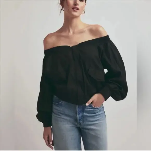 Favorite Daughter Black Off the Shoulder Bomber Jacket - Small (New) - Picture 1 of 9